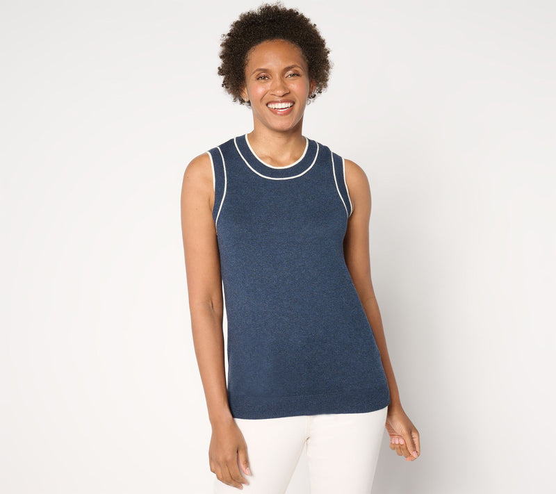 Isaac Mizrahi Live! Classic Sweater Shell with Trim Tipping — View 13
