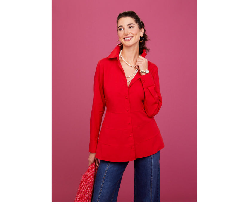 Isaac Mizrahi Live! Regular Stretch Poplin Shirt with Tiered Peplum — View 7