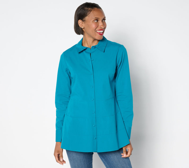 Isaac Mizrahi Live! Regular Stretch Poplin Shirt with Tiered Peplum — View 14