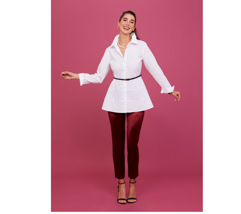 Isaac Mizrahi Live! Petite Stretch Poplin Shirt with Tiered Peplum — View 5