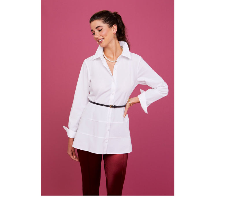 Isaac Mizrahi Live! Petite Stretch Poplin Shirt with Tiered Peplum — View 6