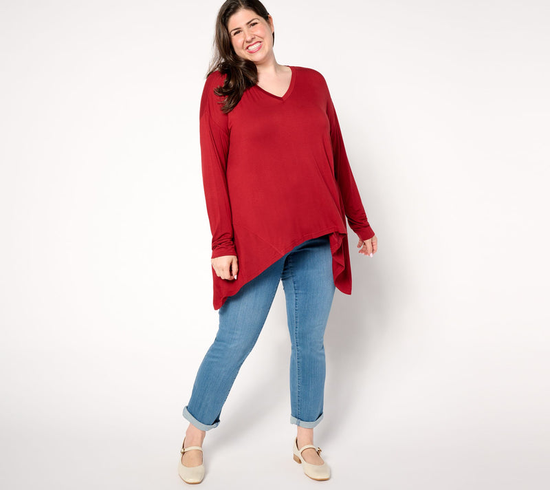 Peace Love World V-Neck Long-Sleeve Sharkbite Hem Top — View 11