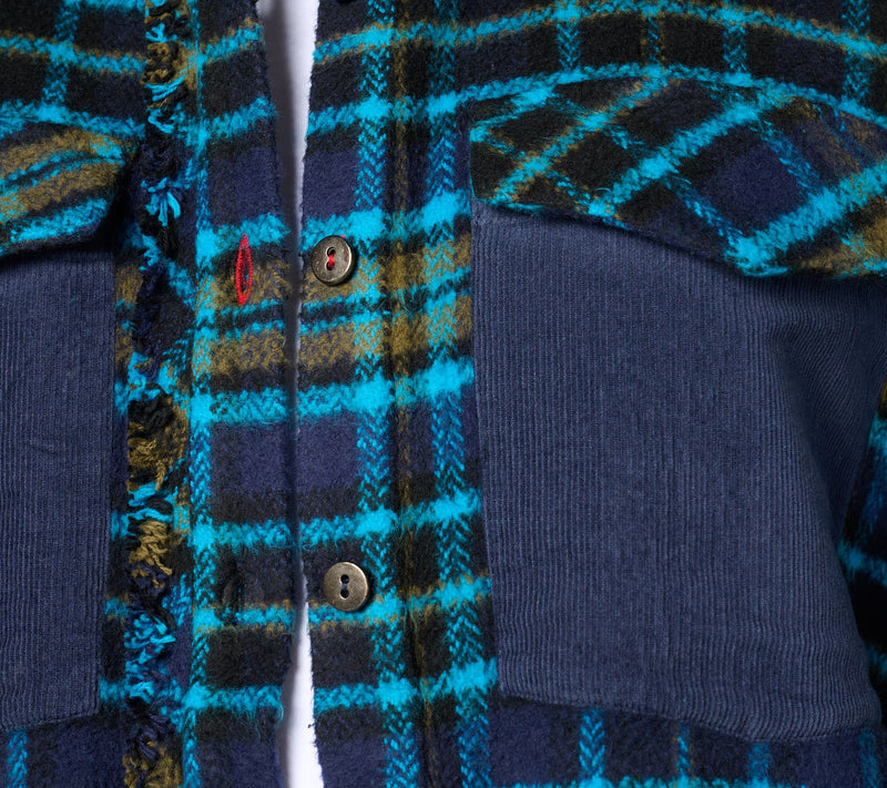 Peace Love World Plaid Button-Front Long Sleeve Shacket — View 4