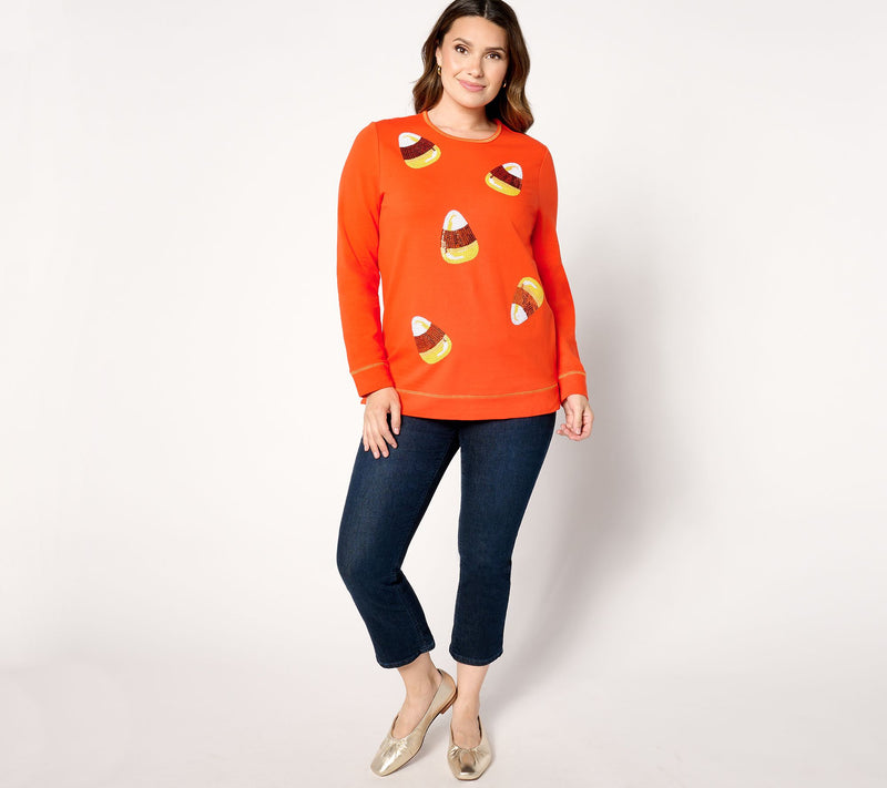Quacker Factory Kisses of Autumn Sequin French Terry Top — View 7