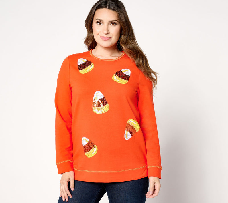 Quacker Factory Kisses of Autumn Sequin French Terry Top — View 3