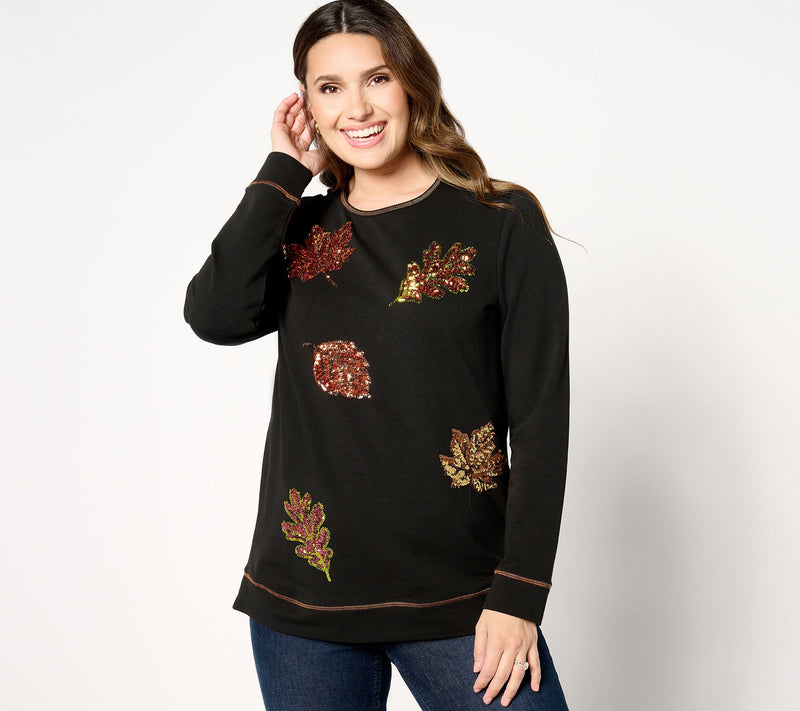 Quacker Factory Kisses of Autumn Sequin French Terry Top — View 5