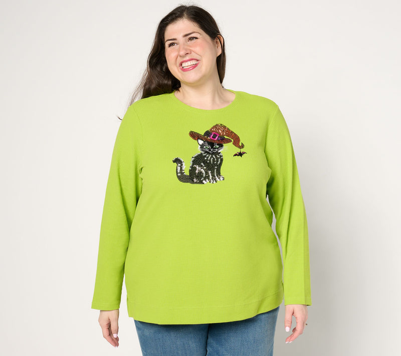 Quacker Factory If the Hat Fits Sequin Waffle Knit Top — View 2