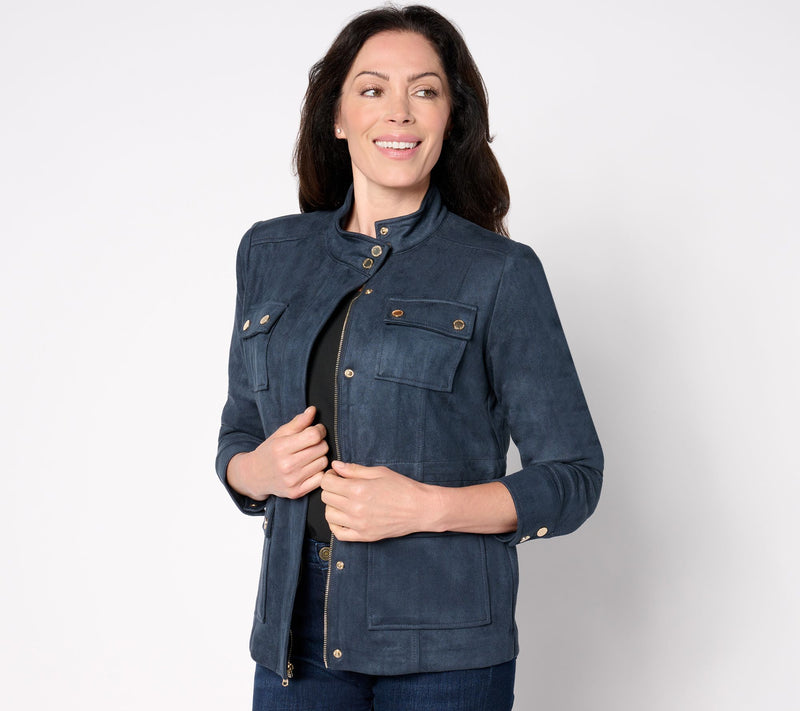 Isaac Mizrahi Live! Estate Faux Suede Zip Front Jacket — View 10