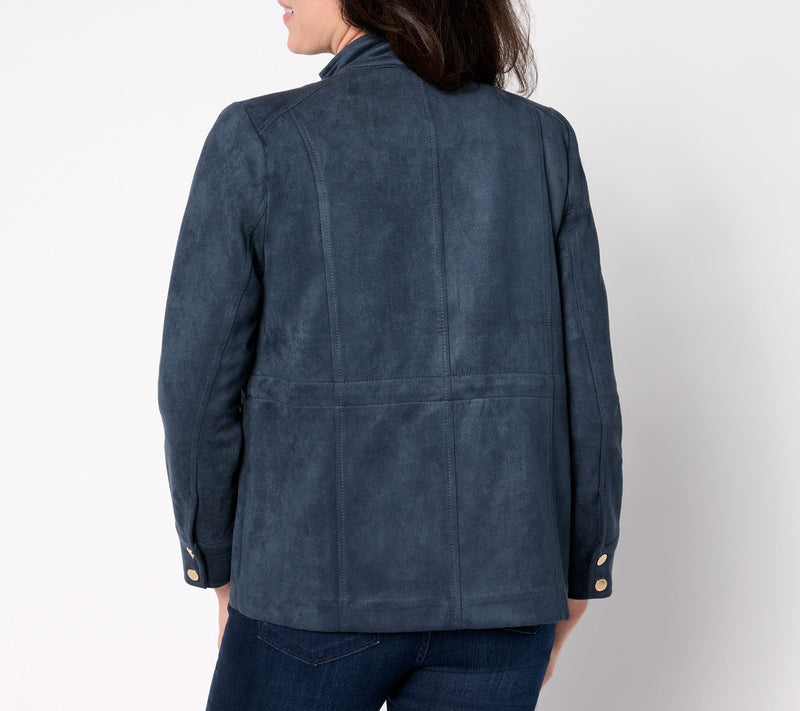 Isaac Mizrahi Live! Estate Faux Suede Zip Front Jacket — View 2