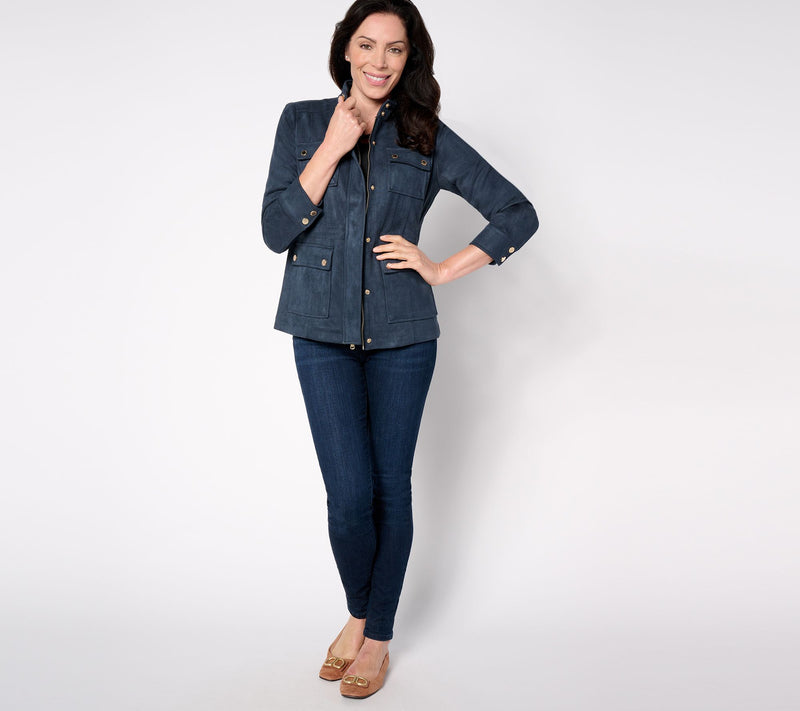 Isaac Mizrahi Live! Estate Faux Suede Zip Front Jacket — View 3