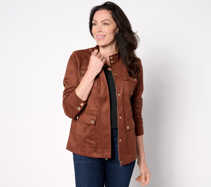 Isaac Mizrahi Live! Estate Faux Suede Zip Front Jacket — View 12