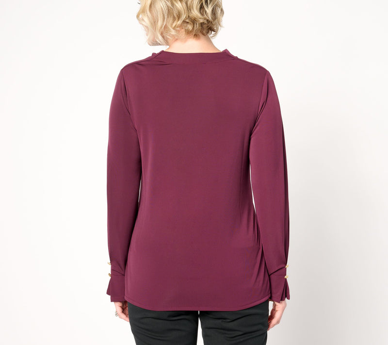 Isaac Mizrahi Live! Estate Cowl Neck Long Sleeve Top w/ Gold Buttons — View 10