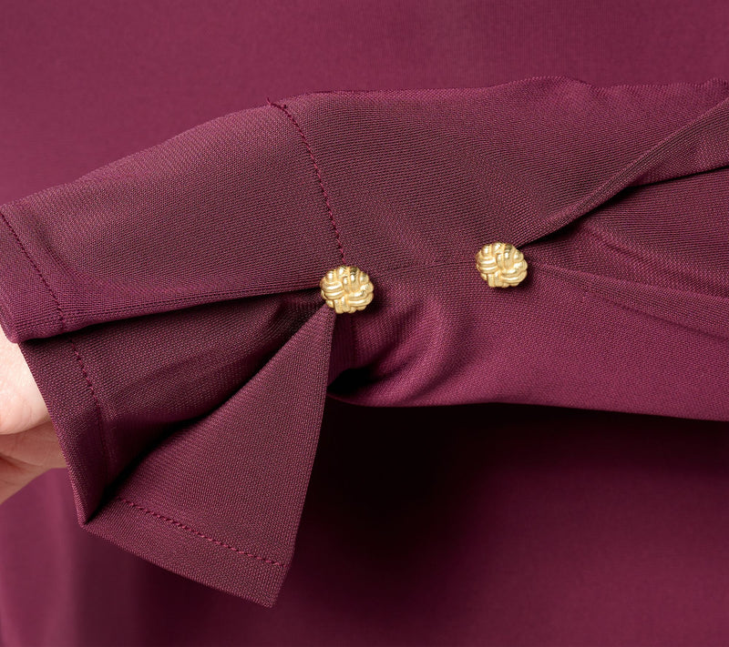 Isaac Mizrahi Live! Estate Cowl Neck Long Sleeve Top w/ Gold Buttons — View 12