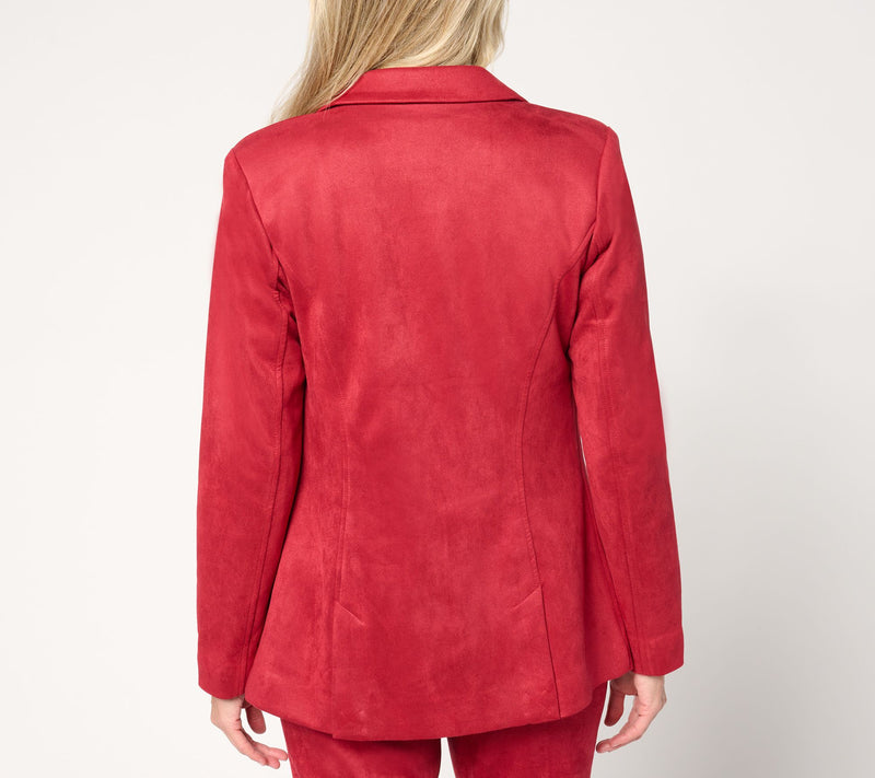 Isaac Mizrahi Live! Petite Estate Stretch Faux Suede Blazer w/Lining — View 14