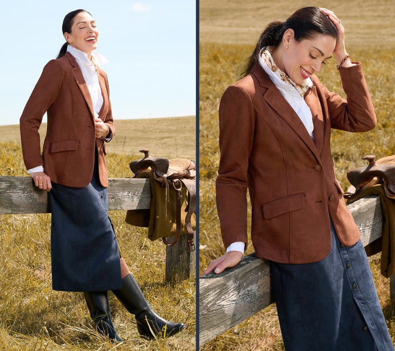 Isaac Mizrahi Live! Petite Estate Stretch Faux Suede Blazer w/Lining — View 18