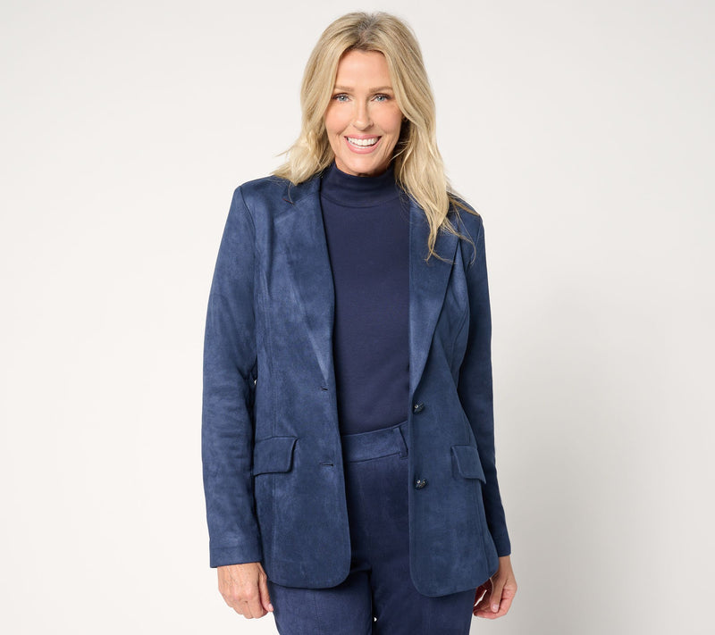 Isaac Mizrahi Live! Petite Estate Stretch Faux Suede Blazer w/Lining — View 9
