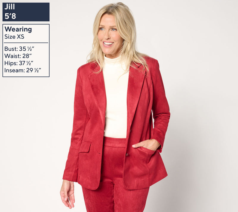 Isaac Mizrahi Live! Petite Estate Stretch Faux Suede Blazer w/Lining — View 13