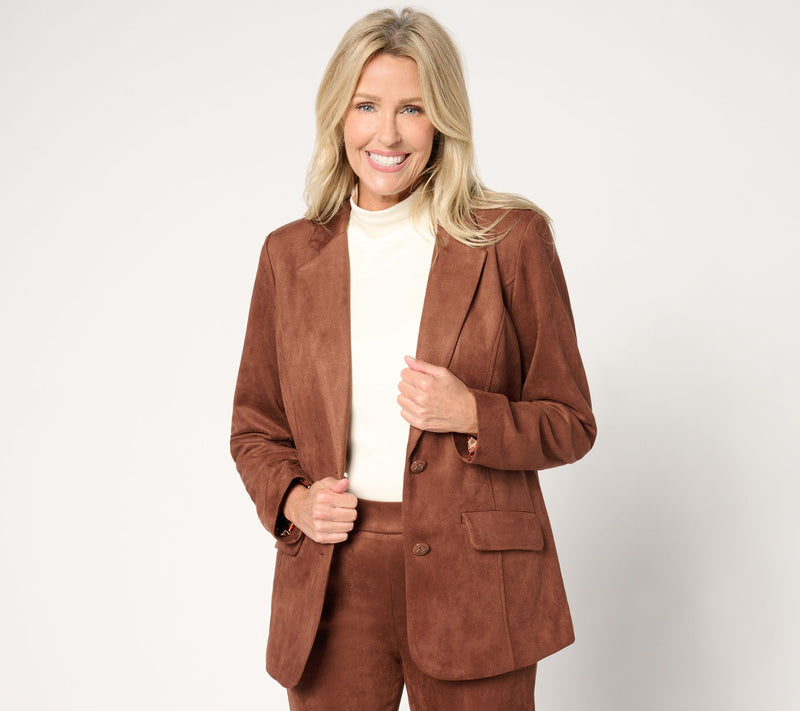 Isaac Mizrahi Live! Petite Estate Stretch Faux Suede Blazer w/Lining — View 5