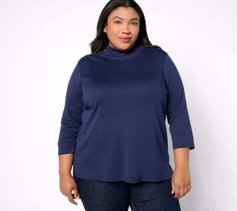 Isaac Mizrahi Live! Estate Mock Neck 3/4 Sleeve Cotton Top — View 7