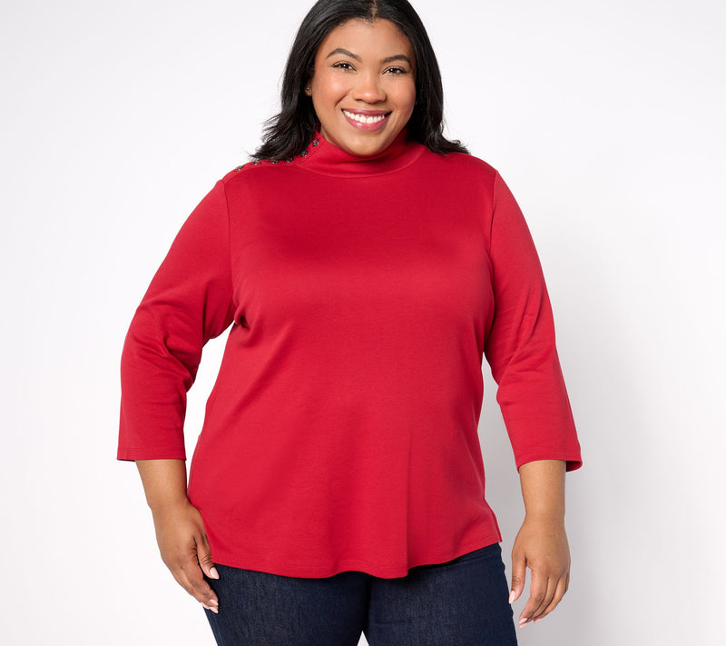 Isaac Mizrahi Live! Estate Mock Neck 3/4 Sleeve Cotton Top — View 3