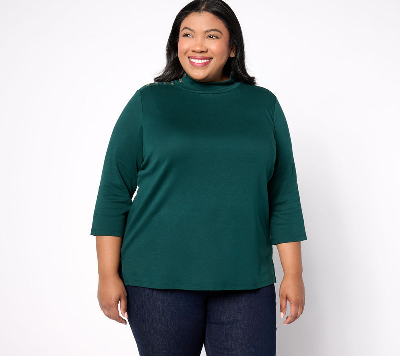 Isaac Mizrahi Live! Estate Mock Neck 3/4 Sleeve Cotton Top — View 11