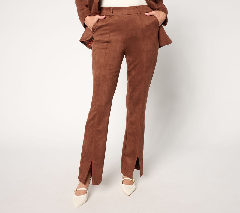 Isaac Mizrahi Live! Petite Estate Stretch Faux Suede Bootcut Pants — View 4