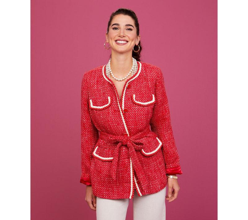 Isaac Mizrahi Live! Regular Woven Tweed Jacket with Self Tie Belt — View 14