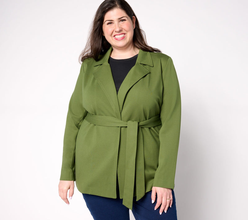 Isaac Mizrahi Live! Regular Sublime Stretch Ponte Wrap Jacket w/ Belt — View 2