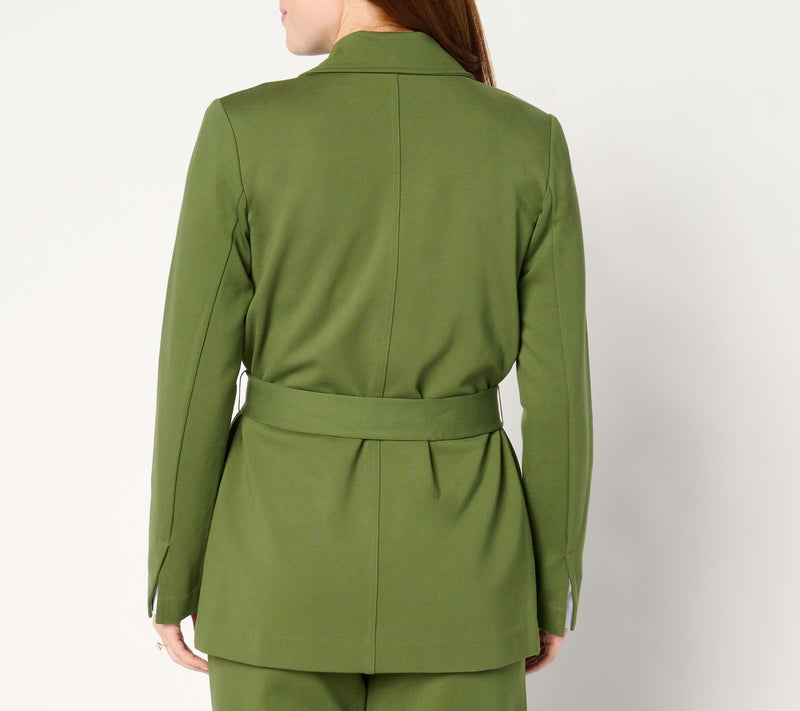 Isaac Mizrahi Live! Petite Sublime Stretch Ponte Wrap Jacket w/ Belt — View 8