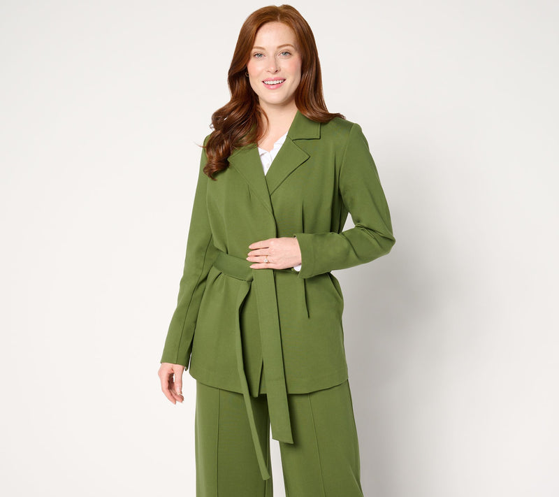 Isaac Mizrahi Live! Petite Sublime Stretch Ponte Wrap Jacket w/ Belt — View 3