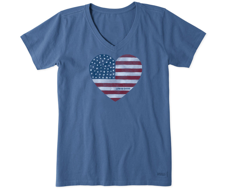 Life is Good Women's Watercolor Flag Heart Crusher V-Neck Tee — Main view
