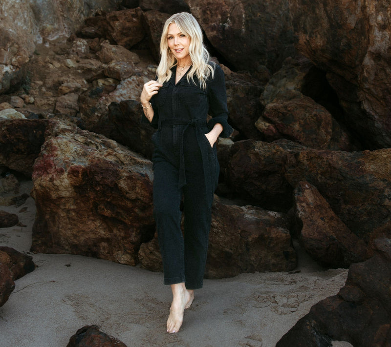 Me by Jennie Garth Regular Washed Black Denim Jumpsuit — View 9