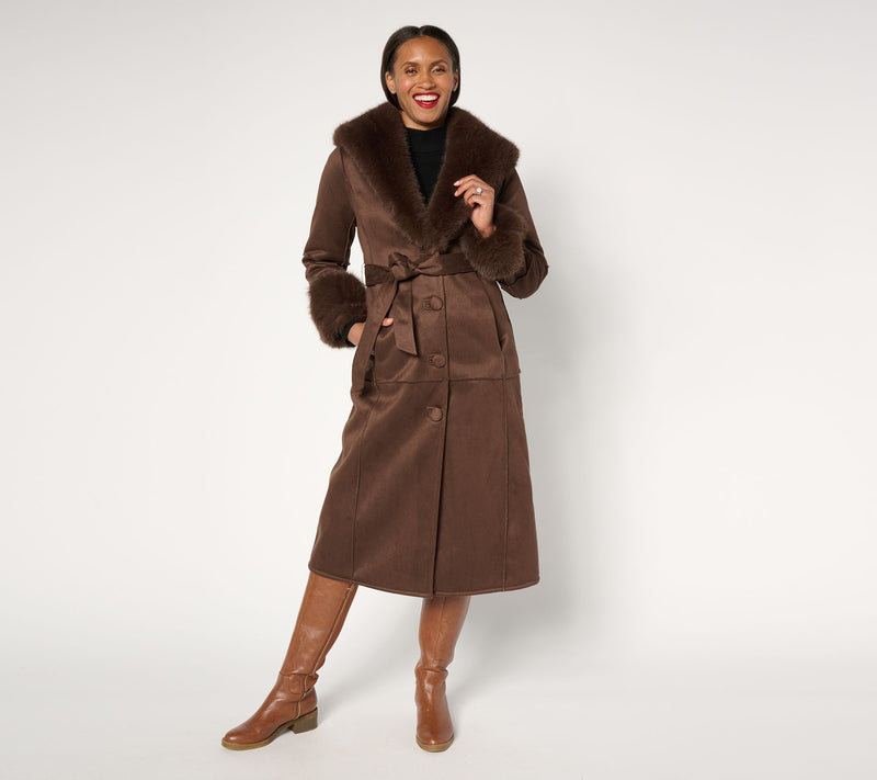 Donna Salyers Fabulous Furs Shearling Suede Faux Fur Maxi Coat — View 3