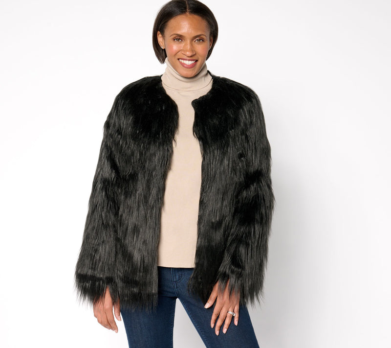 Donna Salyers Fabulous Furs Tibby Collarless Faux Fur Coat — View 5