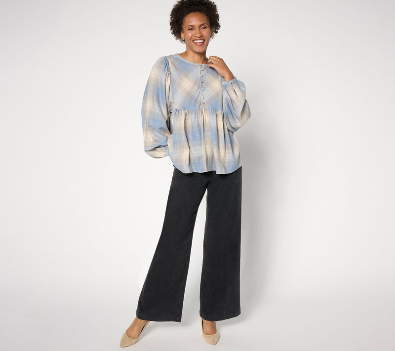 Me by Jennie Garth Ynez Drapey Flannel Blouse with Curve Yoke — View 9