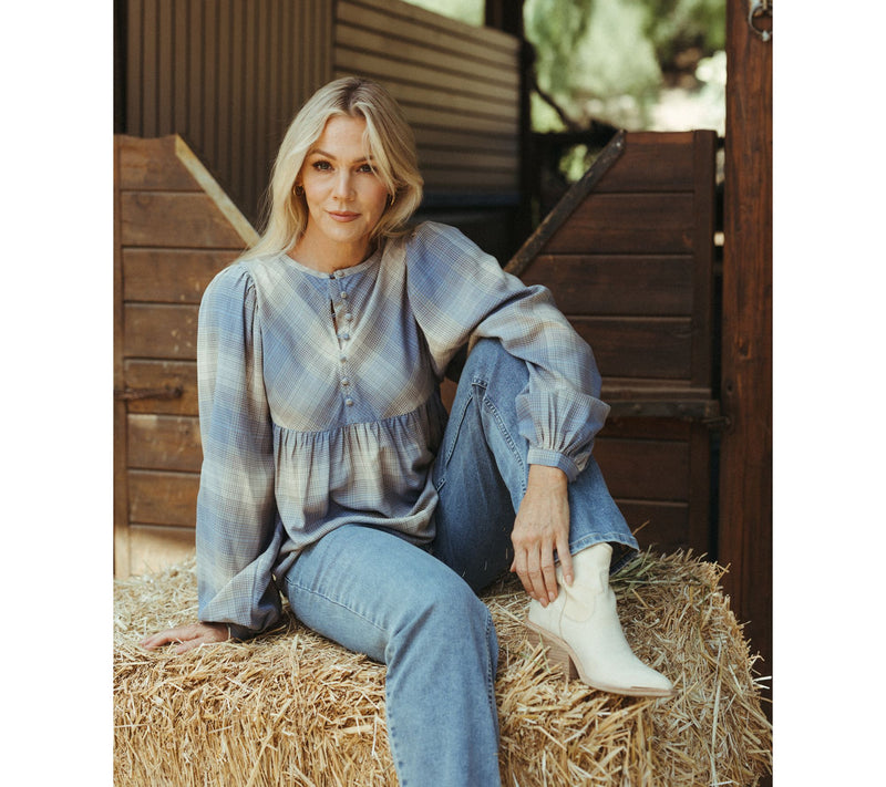 Me by Jennie Garth Ynez Drapey Flannel Blouse with Curve Yoke — View 12