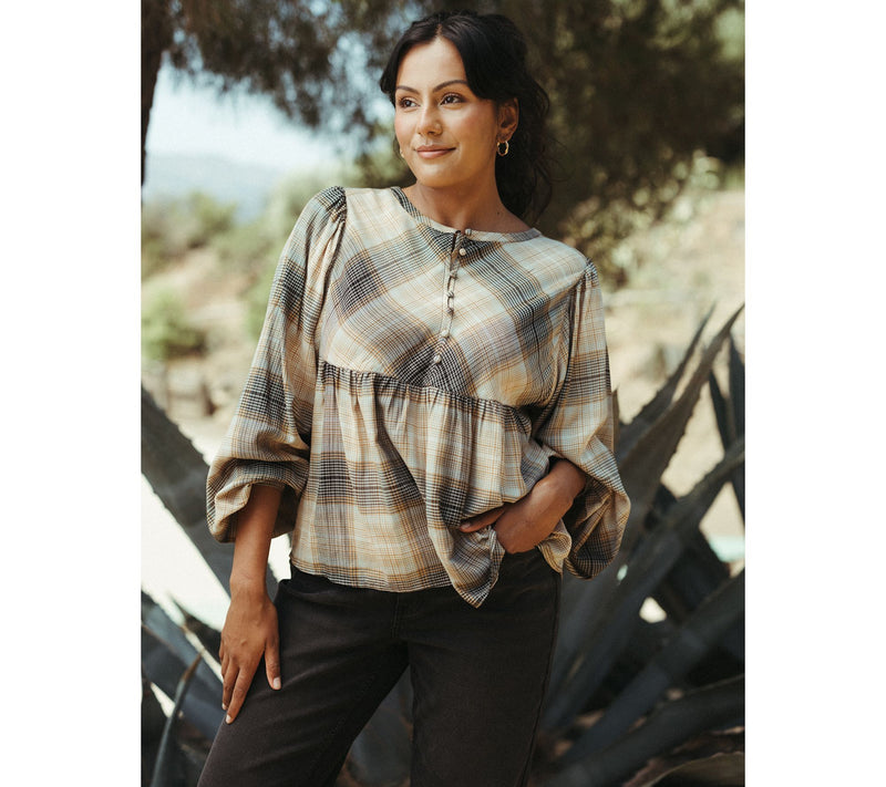 Me by Jennie Garth Ynez Drapey Flannel Blouse with Curve Yoke — View 13