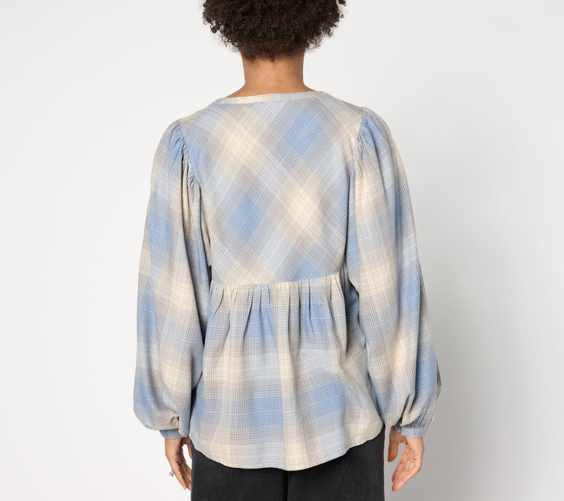 Me by Jennie Garth Ynez Drapey Flannel Blouse with Curve Yoke — View 8