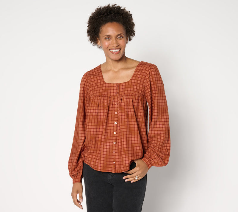 Me by Jennie Garth Harlow Printed Square Neck Blouse — View 5
