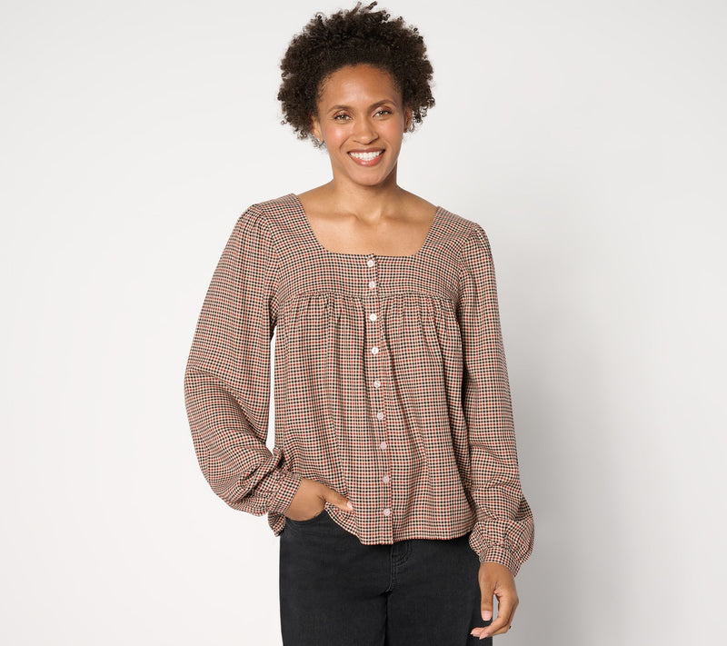 Me by Jennie Garth Harlow Printed Square Neck Blouse — Main view