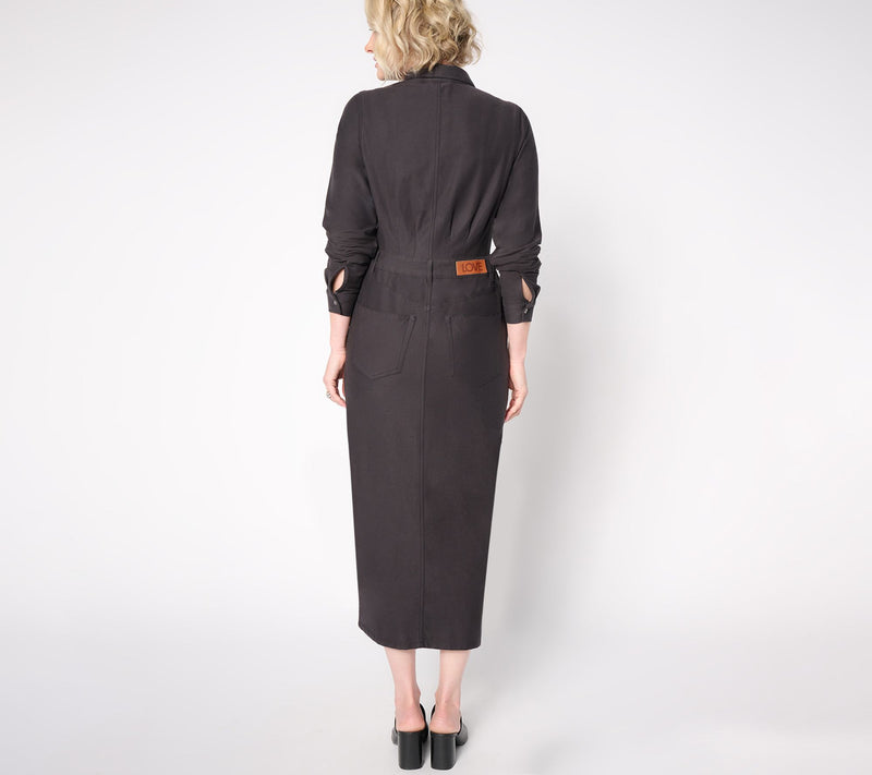 Peace Love World Denim Regular Knit Long Sleeve Dress - Black — View 4