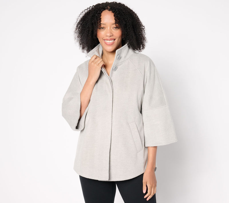 Dennis Basso Herringbone Jacket with Capelet Sleeves — View 3