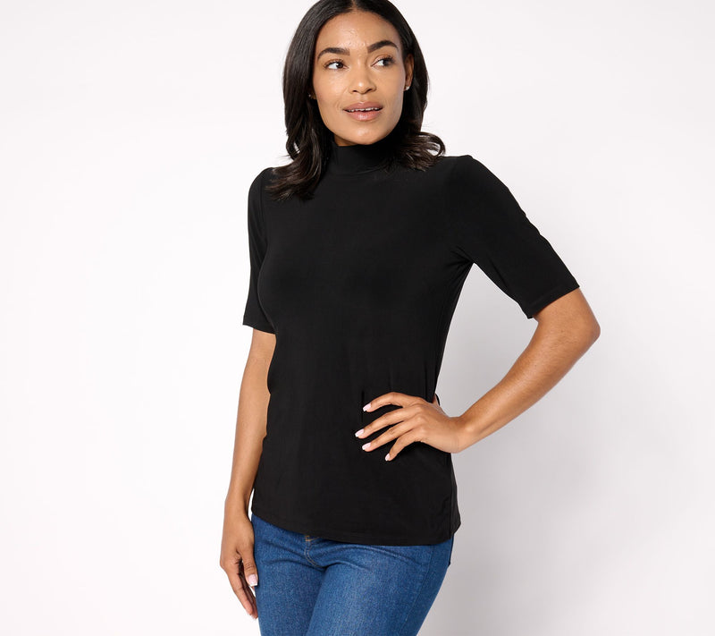 Dennis Basso Mock Neck Top with Elbow Sleeves — View 9