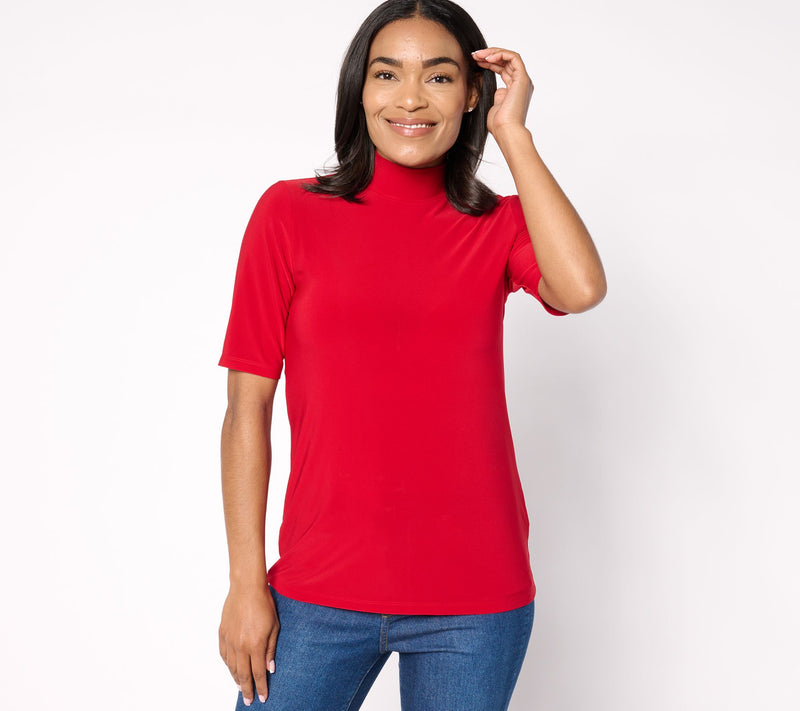 Dennis Basso Mock Neck Top with Elbow Sleeves — Main view