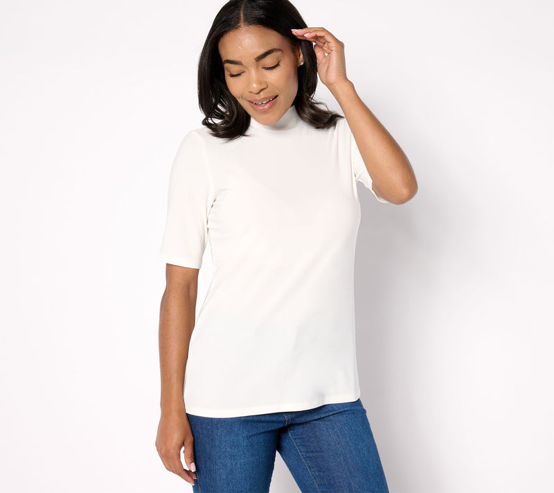 Dennis Basso Mock Neck Top with Elbow Sleeves — View 5