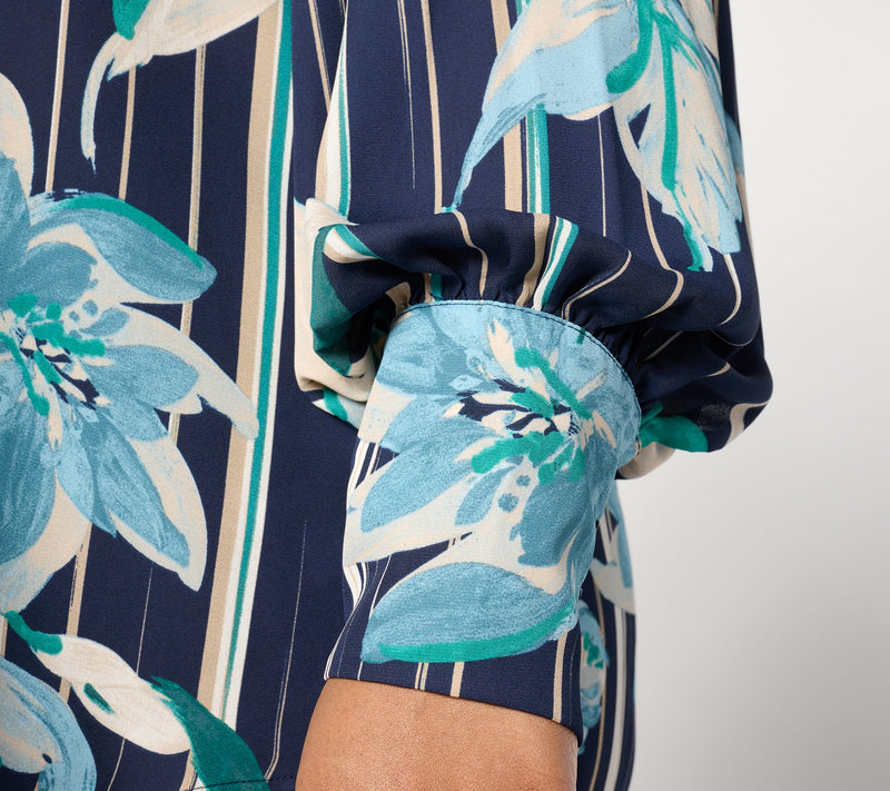 Dennis Basso Printed Woven Blouse with Balloon Sleeve — View 10