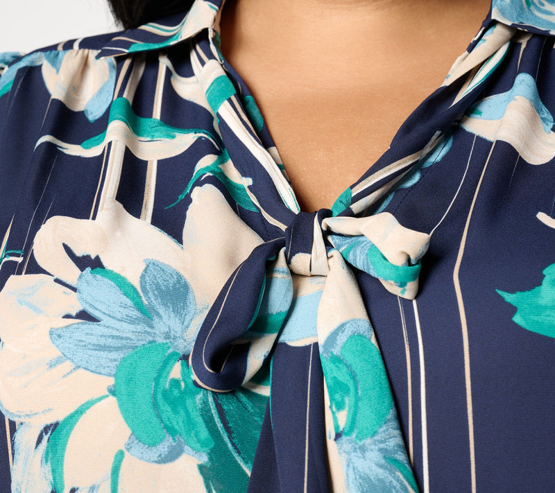 Dennis Basso Printed Woven Blouse with Balloon Sleeve — View 11