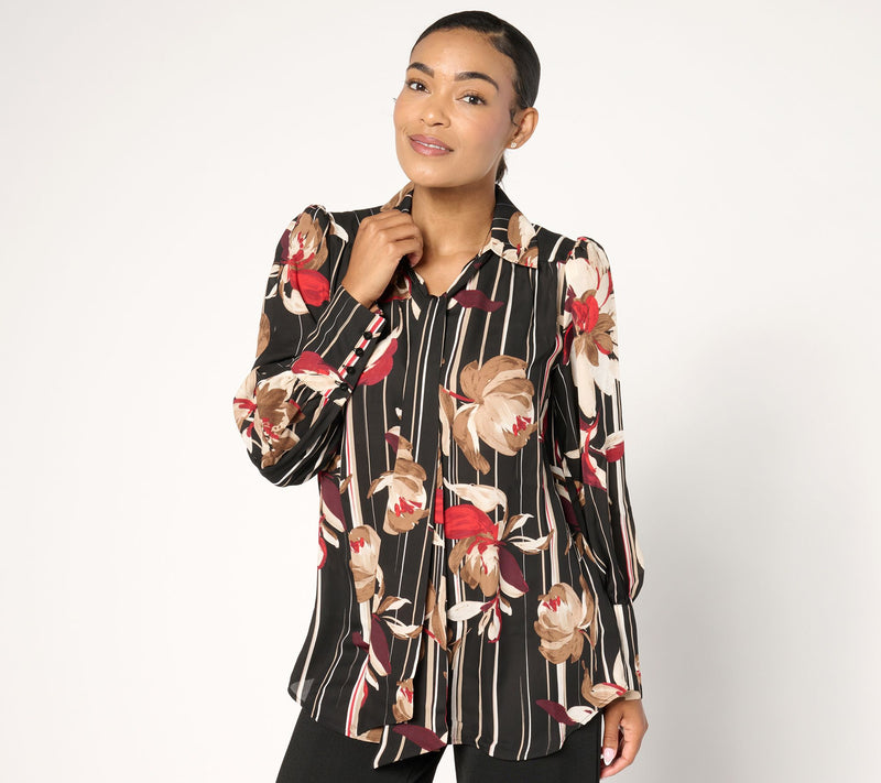 Dennis Basso Printed Woven Blouse with Balloon Sleeve — Main view