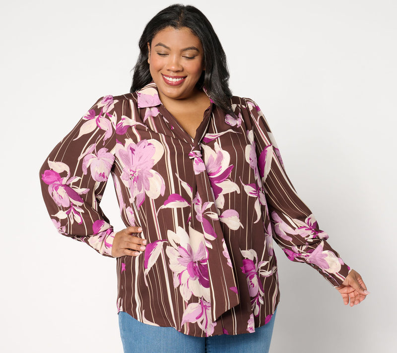 Dennis Basso Printed Woven Blouse with Balloon Sleeve — View 7