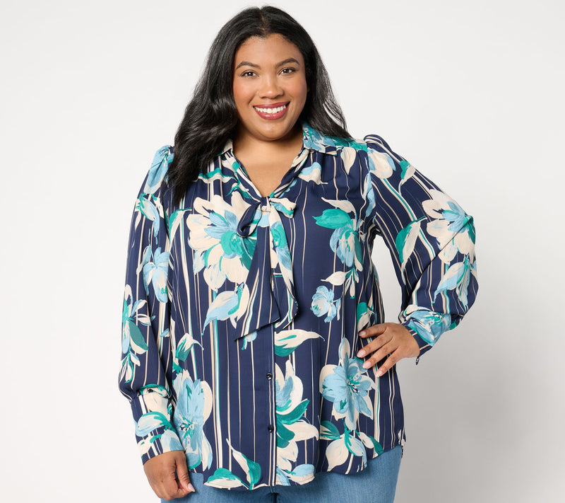 Dennis Basso Printed Woven Blouse with Balloon Sleeve — View 5